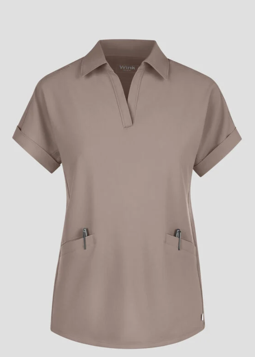 Wink Renew Women's 2-Pocket STRETCH Dolman Sleeve Shirt Collar Scrub Top
